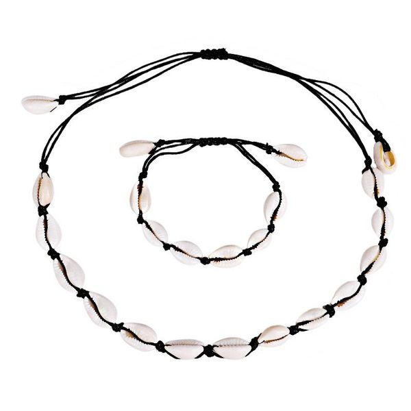 

chokers bohemia white conch handmade clavicle collar choker sea shell necklace rope chain fashion jewelry gifts bracelet set, Golden;silver