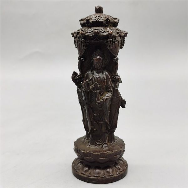 

chinese old bronze statue of pure copper copper three faced buddha, Brown