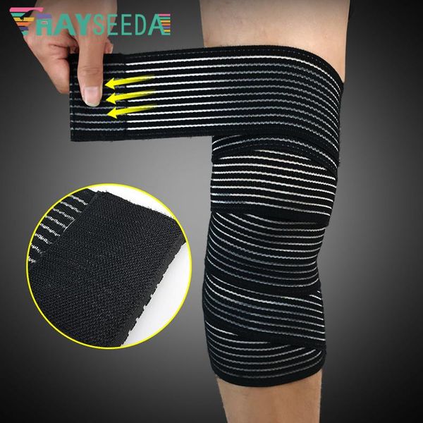

rayseeda 1pc 180*7.5cm sports high elastic bandage knee support leg compression kneepads adjustable fitness brace sleeve elbow & pads, Black;gray