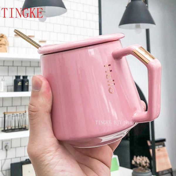 

mugs 400ml creative couple with cover spoon ceramic coffee mug business office drinking water cup student home breakfast milk