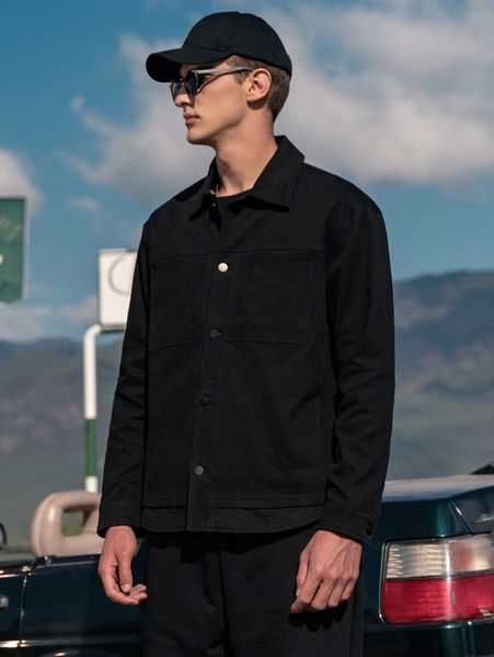 

men dual pocket solid jacket 90vs#, Black;brown