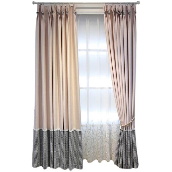 

korean gray-pink stitching nordic simple modern curtains little girls bedroom princess room bay window shading customization curtain & drape