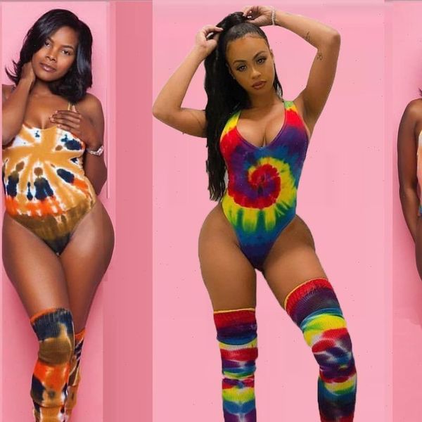 

fashion beach suit women rompers 2 piece set summer tie dye printed bodysuits and matching netherstock sale outfits, Black;white
