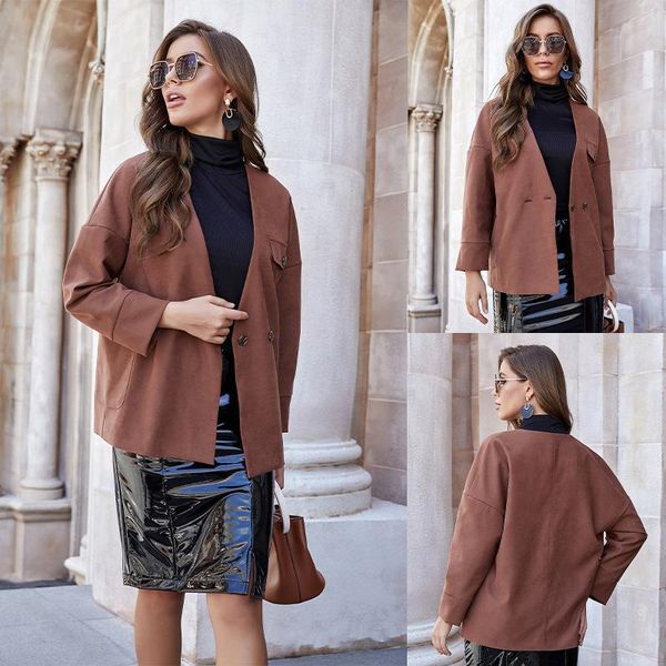 

giubotto donna woman coats autumn winter 2021 ladies long-sleeved woolen jacket single-breasted lapel chamarra mujer women's jackets, Black;brown