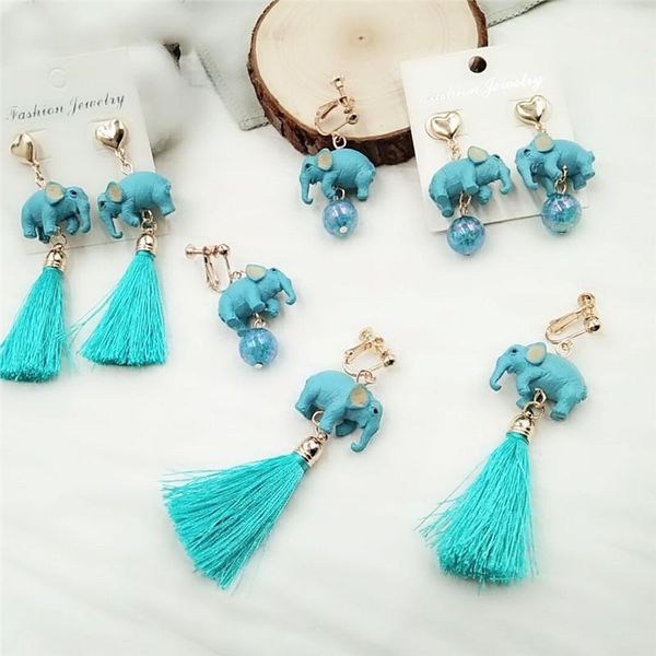 

dangle & chandelier timlee e081 cartoon animal elephant heart tassels earrings, simple accessories wholesale, Silver