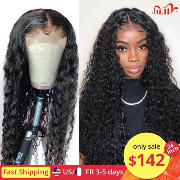 

lace front human hair wigs for black women deep wave 13x4 frontal bob wig 150% density curly full1, Black;brown