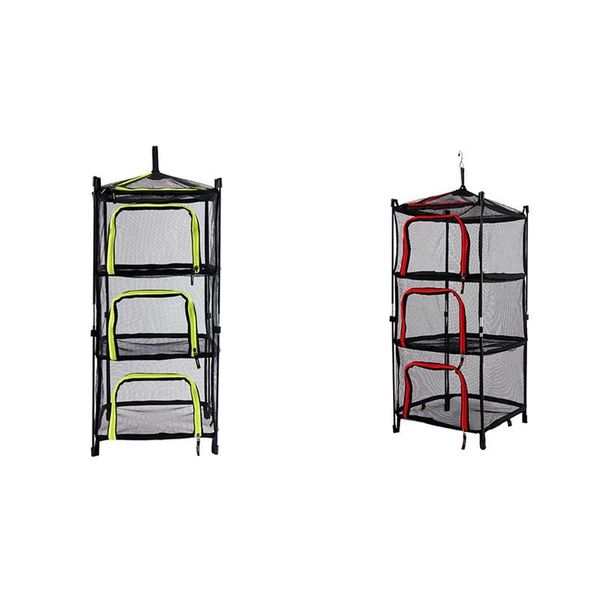 

fishing accessories 4 layers outdoor folding square mesh food dryer hanging camping storage basket with zippers