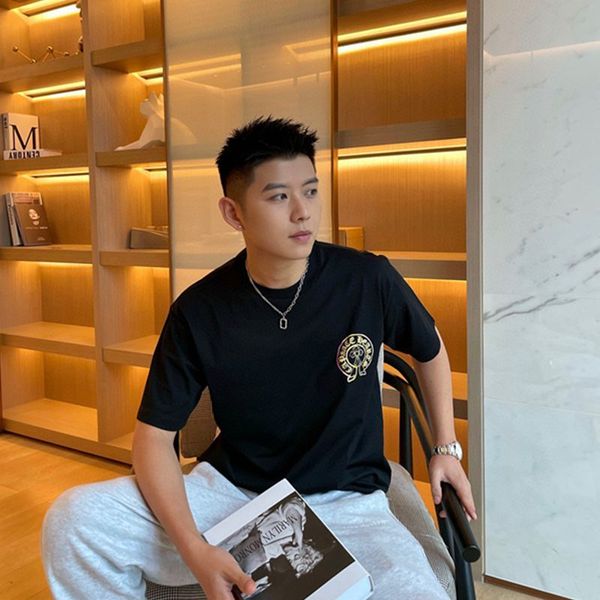 

ins summer fashion brand crow ch camouflage graffiti horseshoe print short t-shirt men's and women's loose cas, White;black