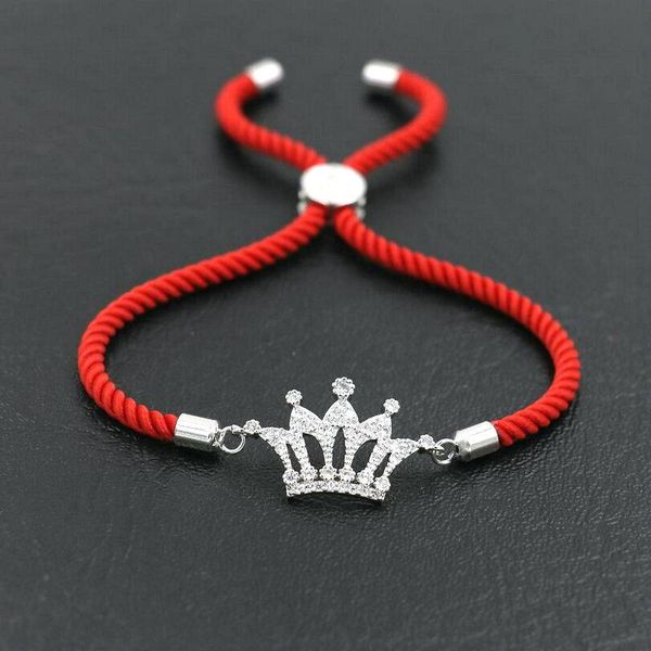 

charm bracelets bppccr women silver color micro crystal zircon imperial crown bracelet red rope thread love wish couple lovers gift, Golden;silver