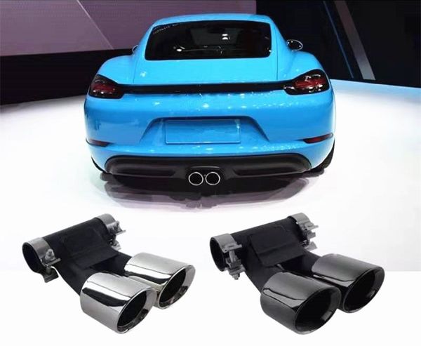 Araba Styling Çift Siyah Egzoz Susturucu Sonu Borusu Porsche 718 Cayman Boxster Krom Geri Kuyruk İpuçları