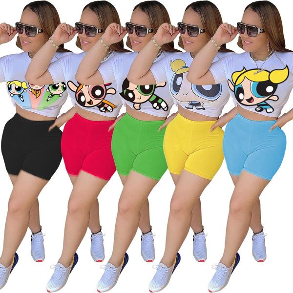 

designer 2021 tracksuits women fashion casual printing short sleeve round collar t-shirt shorts two-piece set print girl printed summer, Gray
