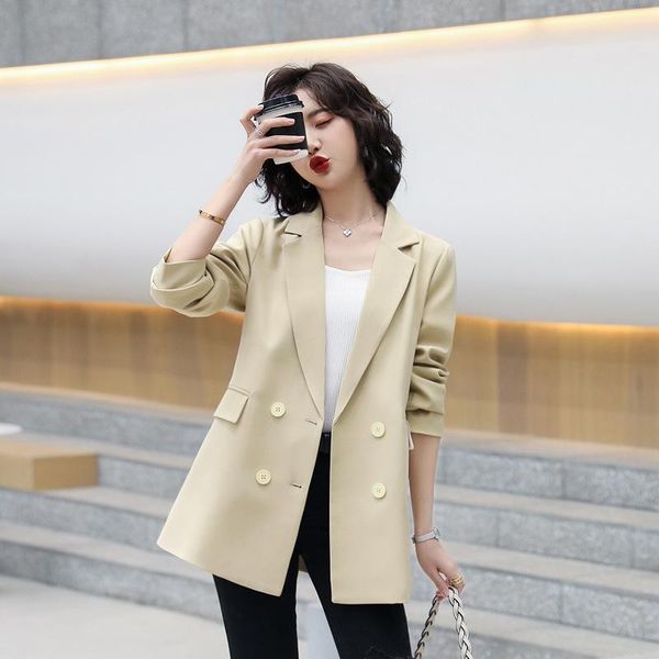 

women's suits & blazers blazer 2021 spring fashion temperament solid color suit coat double breasted korean casual, White;black