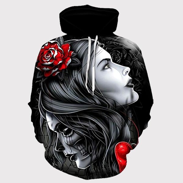 

men's hoodies & sweatshirts gothic retro beauty mask skeleton 3d print sweatshirt men women cool motorcycle style hoodie hip hop skull, Black