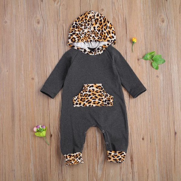 

jumpsuits born baby girl boy leopard print romper infant long sleeve hooded jumpsuit with front pocket, Blue
