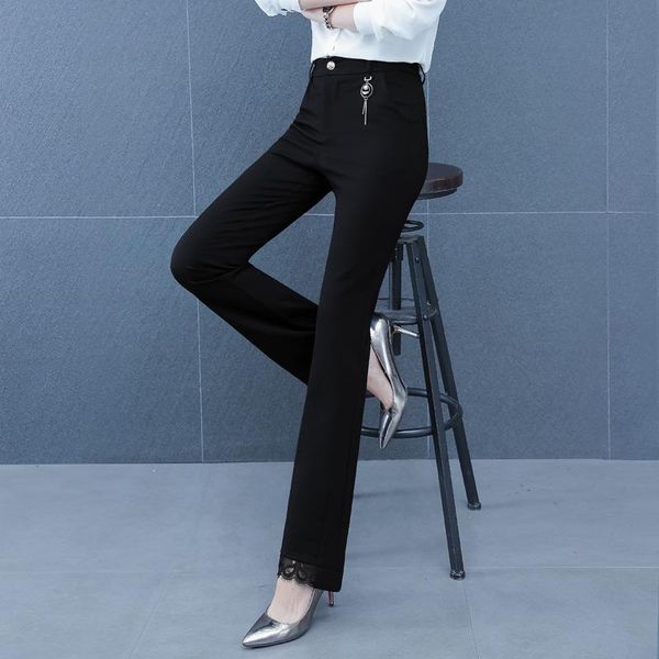 

women's pants 2021 casual flare spring autumn ol elasticity high waist plus size woman trousers mujer pantalones & capris, Black;white