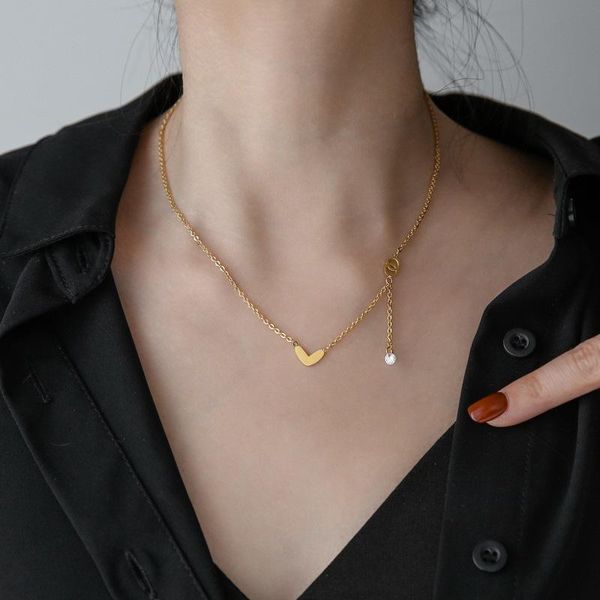 

pendant necklaces fanyang simple tassel love heart necklace for women gold stainless steel with zircon neck jewelry gift, Silver