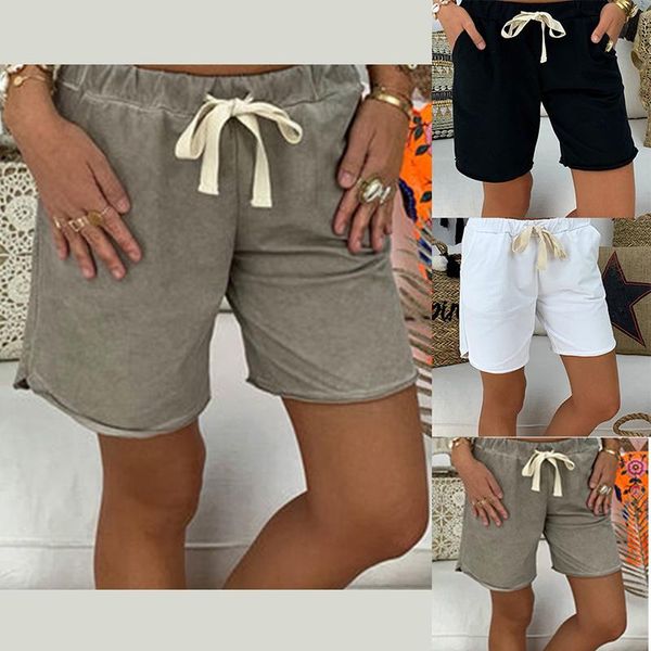 

women's shorts summer women cotton leisure loose short pants drawstring casual fashion solid color big plus size s-2xl, White;black