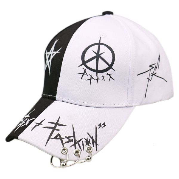 

caps fashion cap summer hat black and white graffiti five pointed star printed baseball female korean hip hop hoop iron bead male, Blue;gray