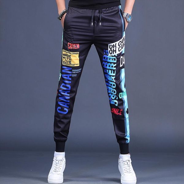 

fashion printed handsome joggers women pants summer casual streetwear black drawstring trousers