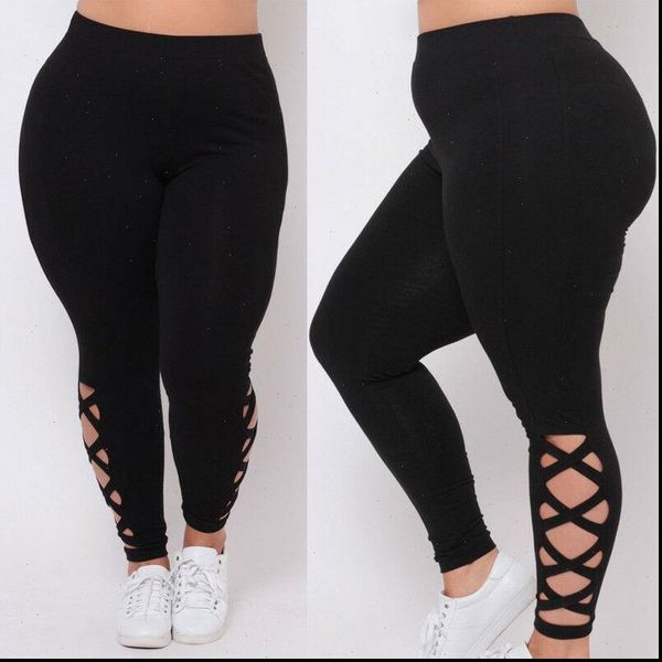 

women legging plus size pants black criss cross soft comfort skinny running sports leggings womens elastic