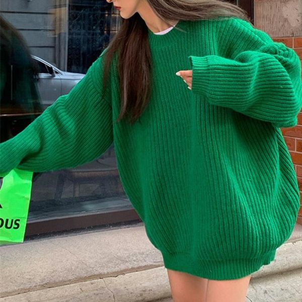 

women's sweaters ladies oversized knitted sweater o-neck long-sleeved solid warm pullover 2021 autumn winter fashion harajuku loose top, White;black