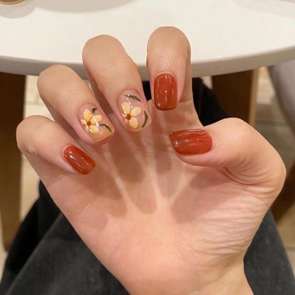 

nail gel 24pcs orange citrus petals wear short paragraph fashion manicure patch false nails save time wearable, Red;pink