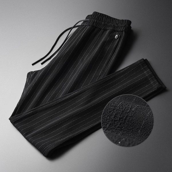 

men's pants classic spring vertical stripe man plus size 4xl luxury youth fashion trousers hight quality slim casual men, Black