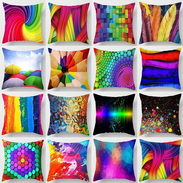 

cushion/decorative pillow home decor colorful geometric cover decorative polyester peach skin sofa car throw case cushion covers 45x45cm
