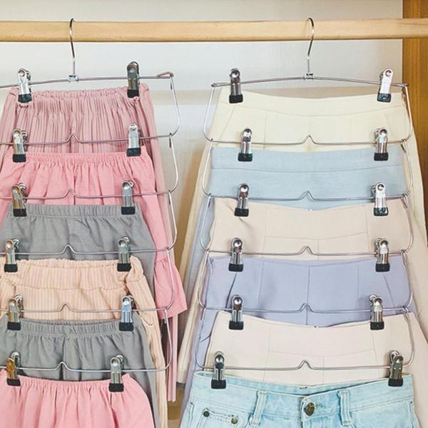 

hangers & racks 6 layer space saving foldable closet organizer pants non-slip steel with clips wardrobe skirt trouser hanger tie rack