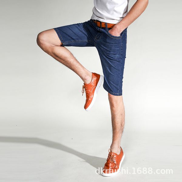 

men's jeans for denim shorts summer thin casual men slim fit fashion straight elasticity 5 pants s3xe, Blue