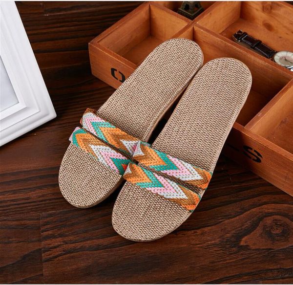 

linen slippers lovers indoor wood floor cotton hemp home antiskid thick soled summer sandals men and women big size, Black