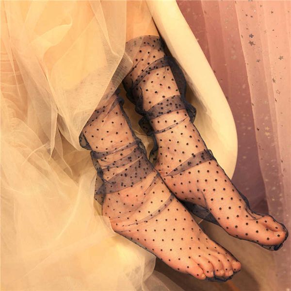 

socks 1pair dot lace women transparent mesh ankle ladies ultra-thin princess tulle female meias, Black;white