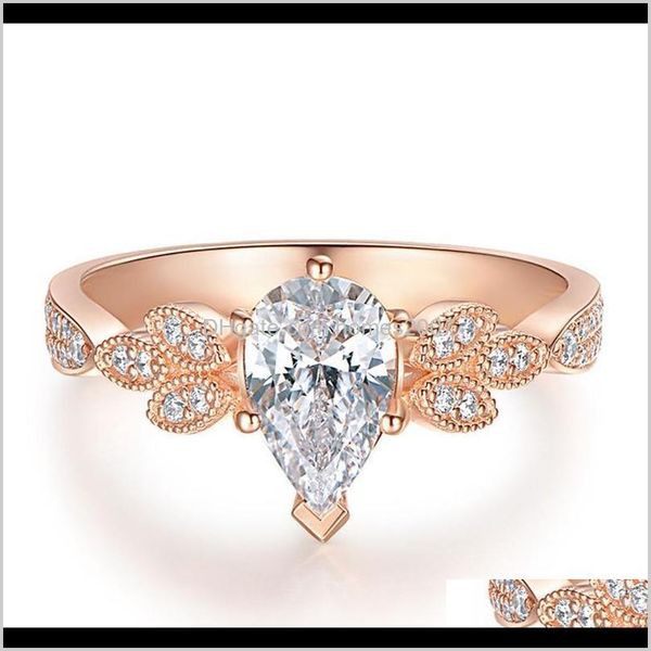 

jewelryfashion wedding ring exquisite leaf jewelry inlay water crystal zircon charm female engagement statement gifts rings drop delivery 20, Slivery;golden