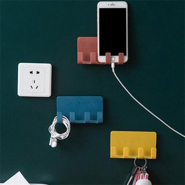 

hooks & rails phone charging bracket wall mounted holder seamless dormitory bedroom door key umbrella towel cap coat rack