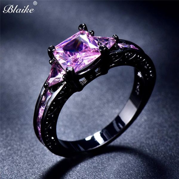 

wedding rings blaike fashion pink fire cubic zirconia for women black gold filled vintage engagement ring thanksgiving gifts, Slivery;golden