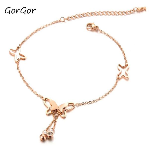 

anklets gorgor summer accessories beautiful rose-plated gold fashionable stainless steel exquisite temperament bow anklet jewelry 002, Red;blue