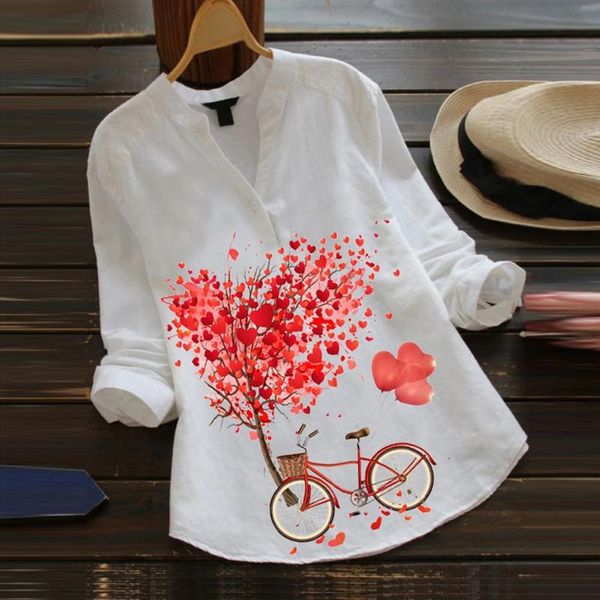 

women's blouses & shirts vintage cotton linen celmia 2021 autumn women long sleeve print buttons loose blusas femininas plus size casua, White
