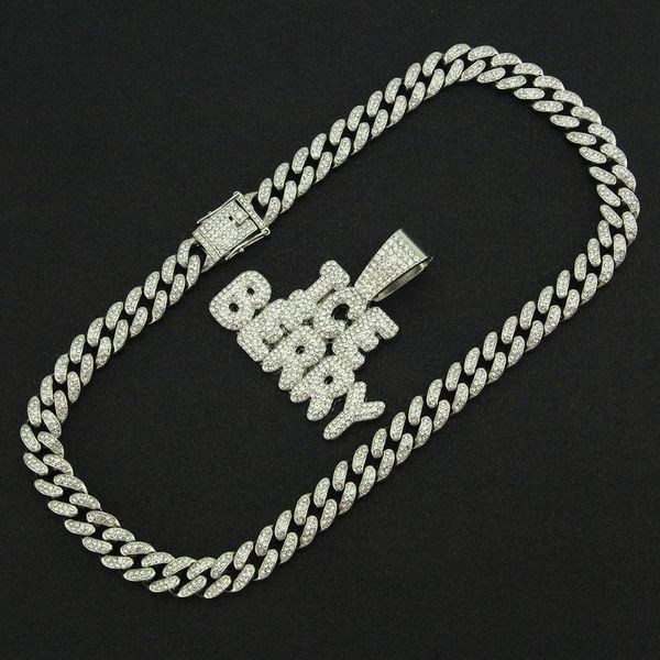 

women's neck chain letter pendant cuban men's necklace punk style gifts for women wholesale streetwear korean fashion necklaces, Silver