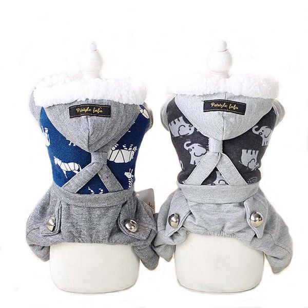 

dog apparel petstyle jumpsuit winter warm cotton pet clothes plush hoodie overalls cold weather clothing for small medium dogs blue gray