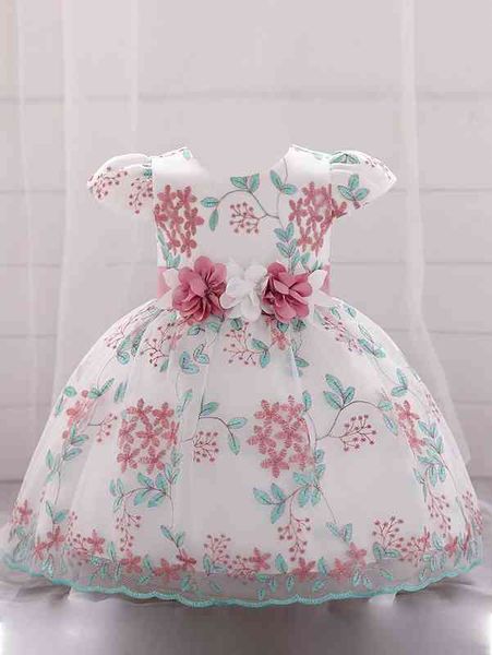 

baby floral print tie back stereo flower party dress she, Red;yellow