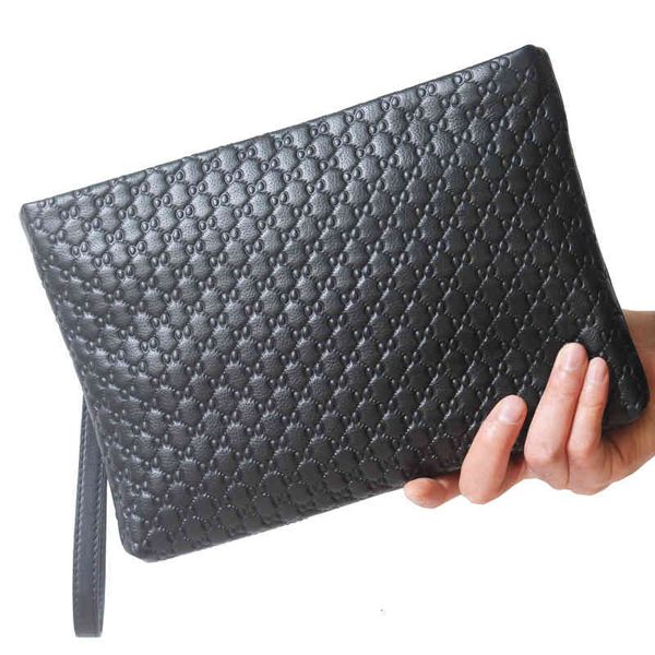 

handbag men's leather business leisure large capacity envelope bag, Black;red