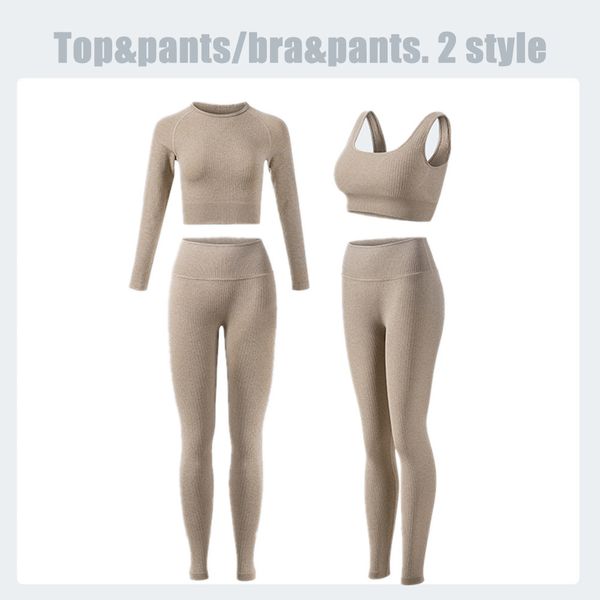 

2/3 pcs seamless fitness yoga set workout clothes athletic wear sports gym legging bra crop long sleeve suit, Gray