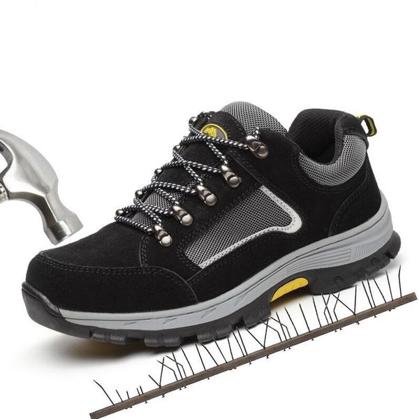 

boots work safety shoes for men vintage blcak mesh breathable steel toe cap mens anti puncture proof casual shoe man, Black