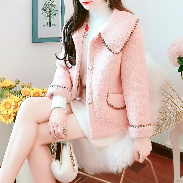 

women's wool & blends school fashion coat short single breasted winter elegant korean style women 2021 abrigo mujer invierno jacket eh5, Black