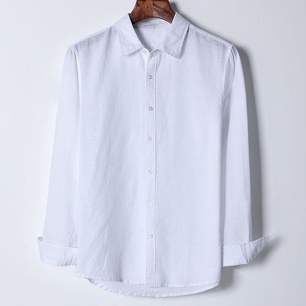 

men's t-shirts linen long-sleeved male autumn cotton and flax shirt mens business casual slim shirts men s-4xl camisa chemise r5by, White;black