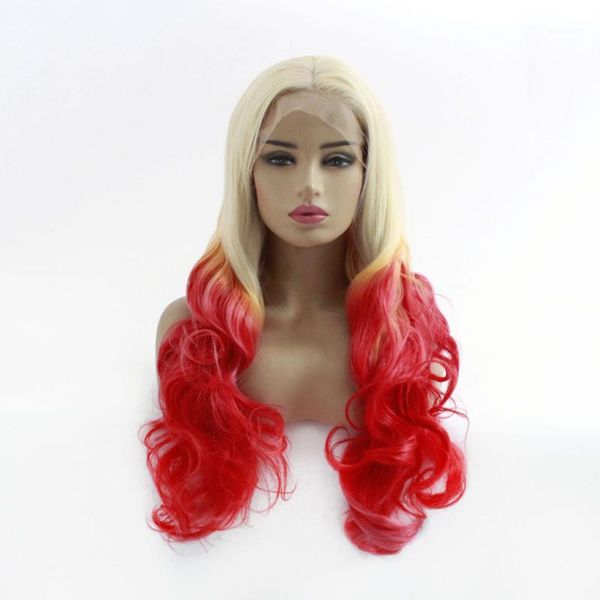 

natural long body wave three tones color heat resistant synthetic lace front wigs cosplay party makeup for women1, Black