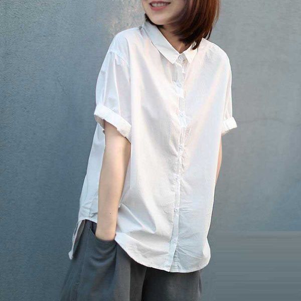 

women's blouses & shirts summer fashion women short sleeve loose white shirt all-matched casual turn-down collar cotto 0m24
