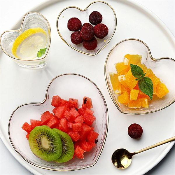 

heart shaped glass bowl chic golden rim crystal transparent mug breakfast fruit salad milk home dinnerware 1pc bowls