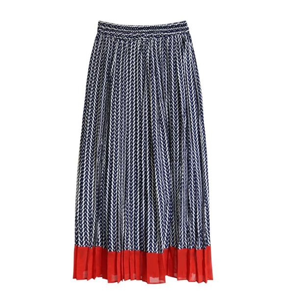 

skirts tfetters chiffon pleated skirt midi 2021 spring summer bohemia contrast stitching a-line print women clothing, Black