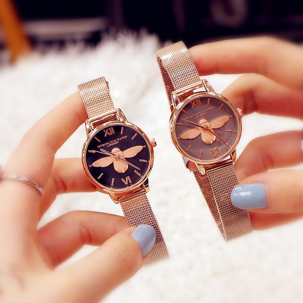 

watch net red 2021 women's little bee belt waterproof fashion, Slivery;brown